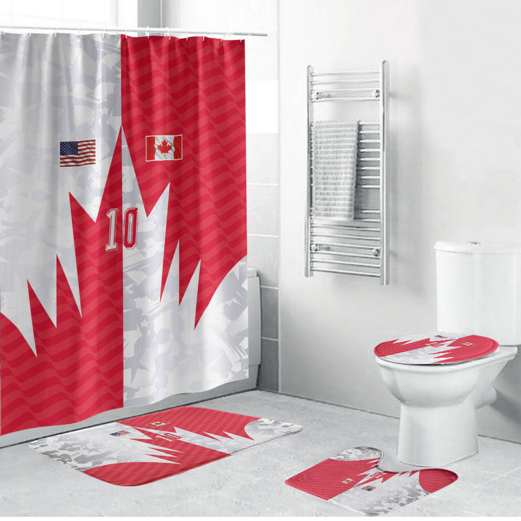 Custom USA and Canada National Football Bathroom Set Maple Leaf Geometric and American Stripes