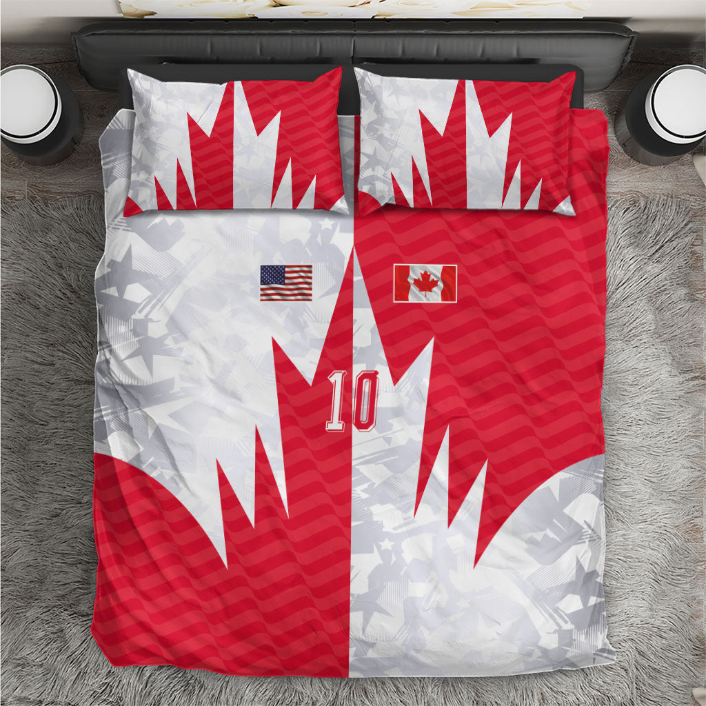 Custom USA and Canada National Football Bedding Set Maple Leaf Geometric and American Stripes