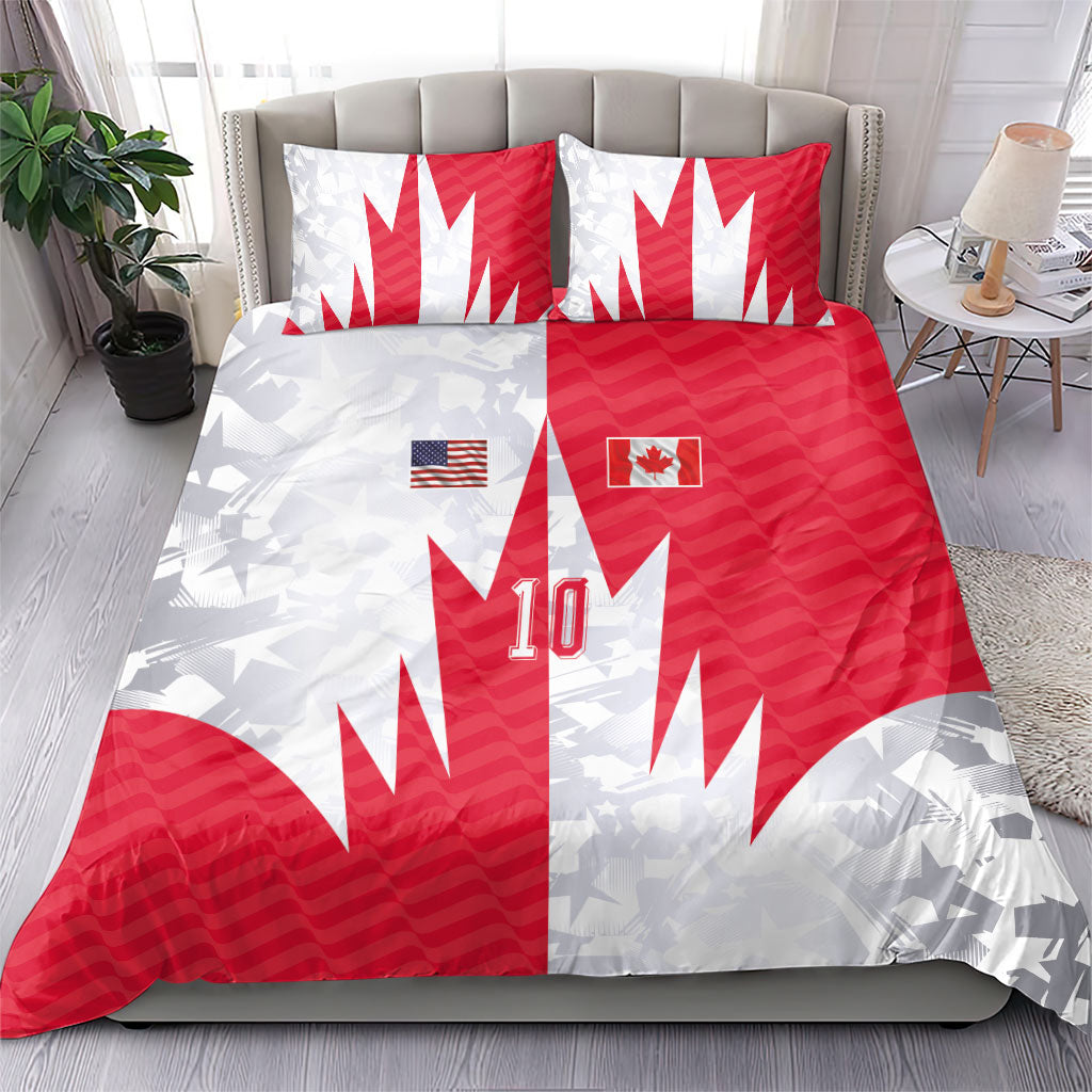 Custom USA and Canada National Football Bedding Set Maple Leaf Geometric and American Stripes