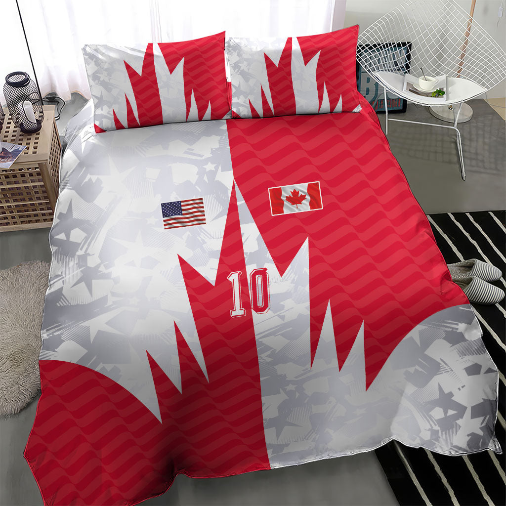 Custom USA and Canada National Football Bedding Set Maple Leaf Geometric and American Stripes