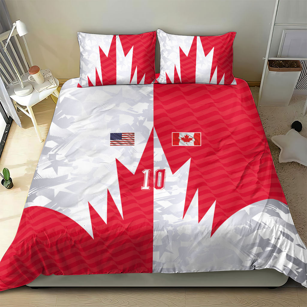 Custom USA and Canada National Football Bedding Set Maple Leaf Geometric and American Stripes