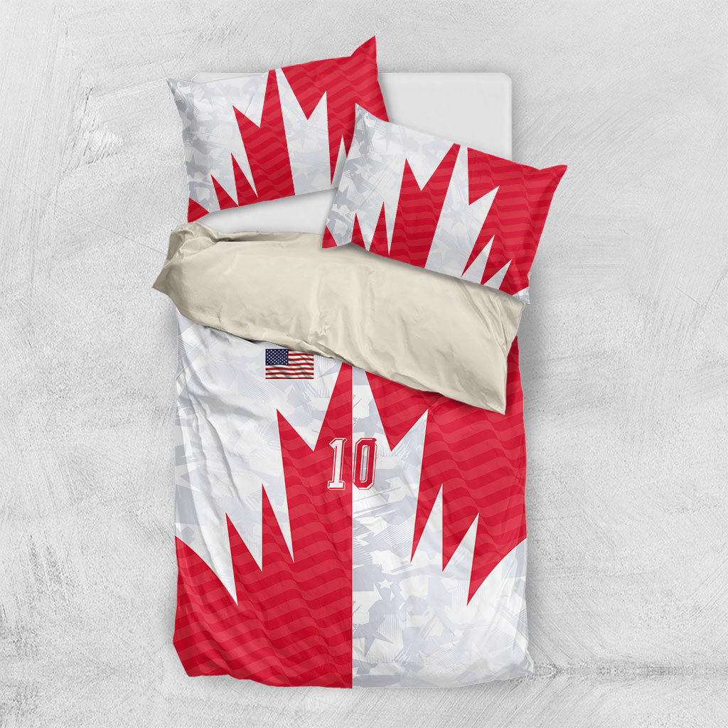 Custom USA and Canada National Football Bedding Set Maple Leaf Geometric and American Stripes
