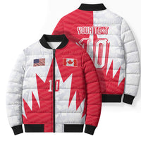 Custom USA and Canada National Football Bomber Puffer Jacket Maple Leaf Geometric and American Stripes