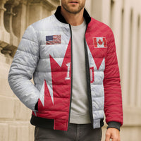 Custom USA and Canada National Football Bomber Puffer Jacket Maple Leaf Geometric and American Stripes