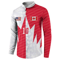 Custom USA and Canada National Football Button Sweatshirt Maple Leaf Geometric and American Stripes