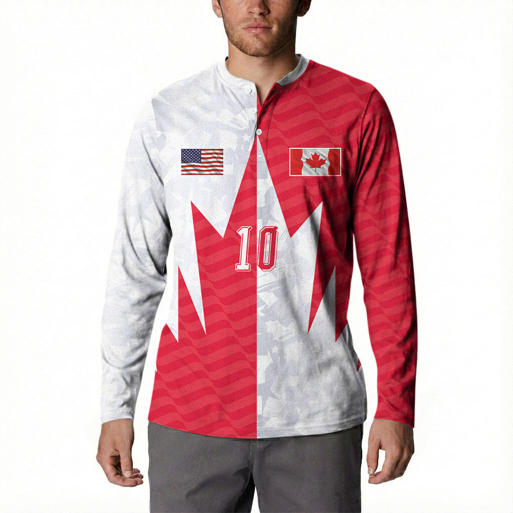 Custom USA and Canada National Football Button Sweatshirt Maple Leaf Geometric and American Stripes