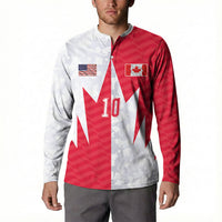 Custom USA and Canada National Football Button Sweatshirt Maple Leaf Geometric and American Stripes