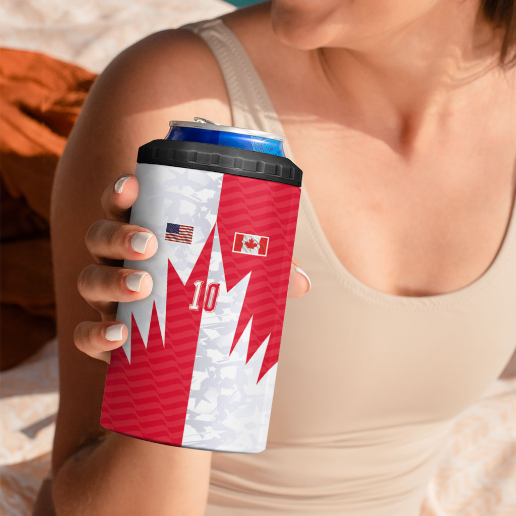 Custom USA and Canada National Football 4 in 1 Can Cooler Tumbler Maple Leaf Geometric and American Stripes