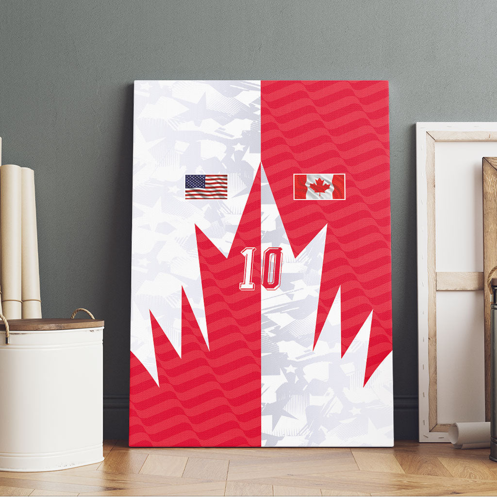 Custom USA and Canada National Football Canvas Wall Art Maple Leaf Geometric and American Stripes