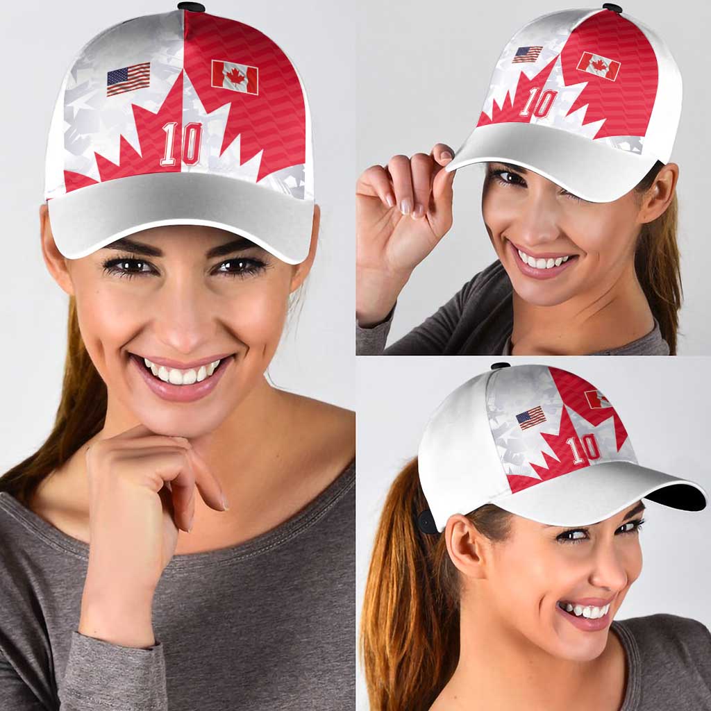 Custom USA and Canada National Football Classic Cap Maple Leaf Geometric and American Stripes