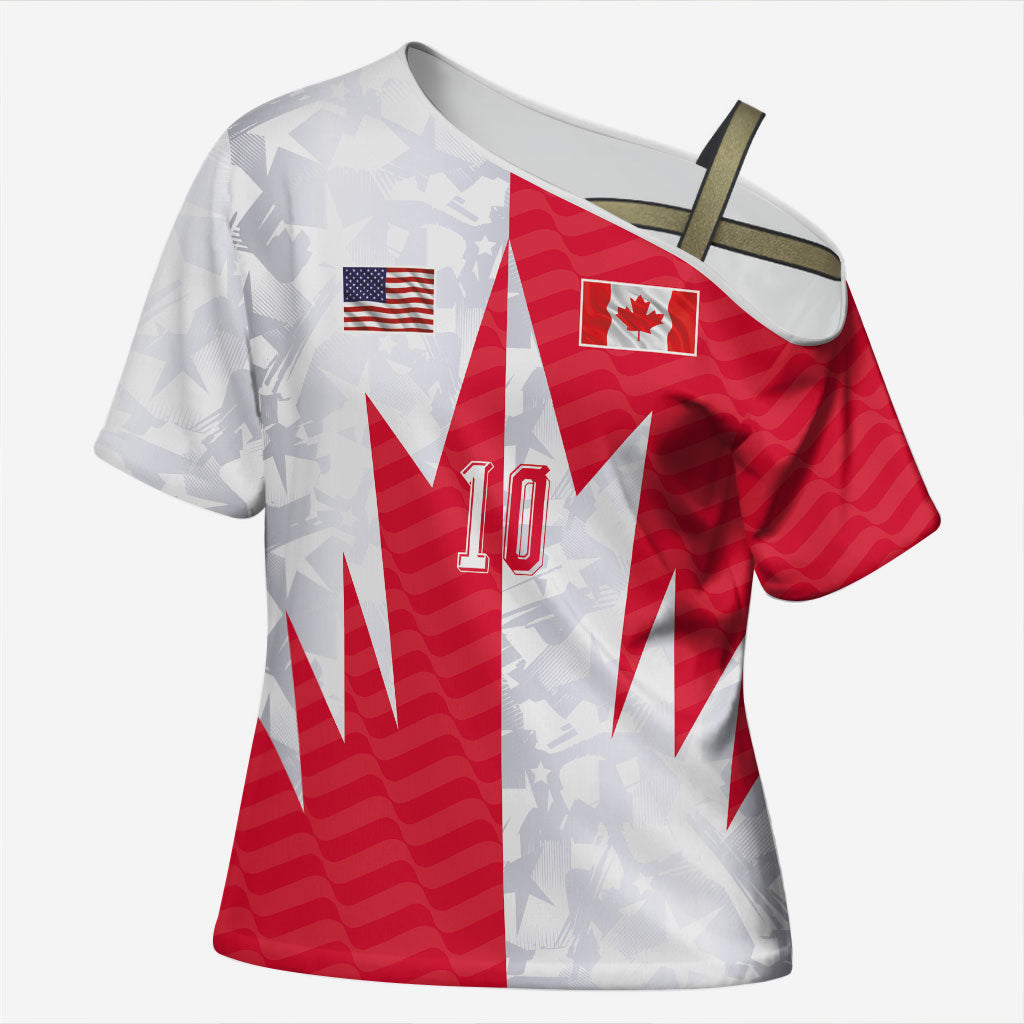 Custom USA and Canada National Football Cross Shoulder Shirt Maple Leaf Geometric and American Stripes