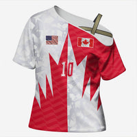 Custom USA and Canada National Football Cross Shoulder Shirt Maple Leaf Geometric and American Stripes
