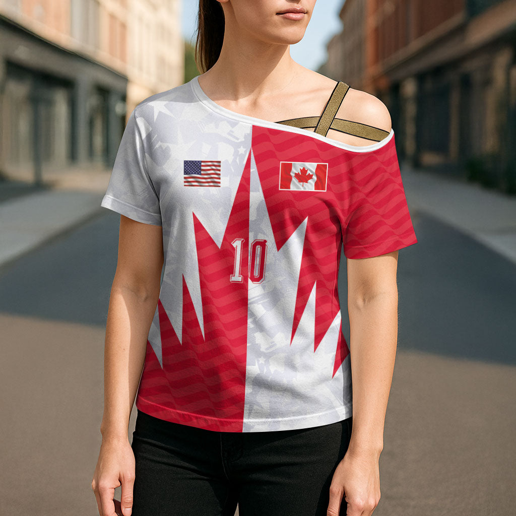 Custom USA and Canada National Football Cross Shoulder Shirt Maple Leaf Geometric and American Stripes