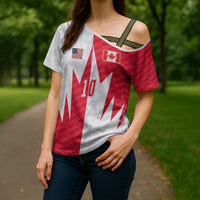 Custom USA and Canada National Football Cross Shoulder Shirt Maple Leaf Geometric and American Stripes