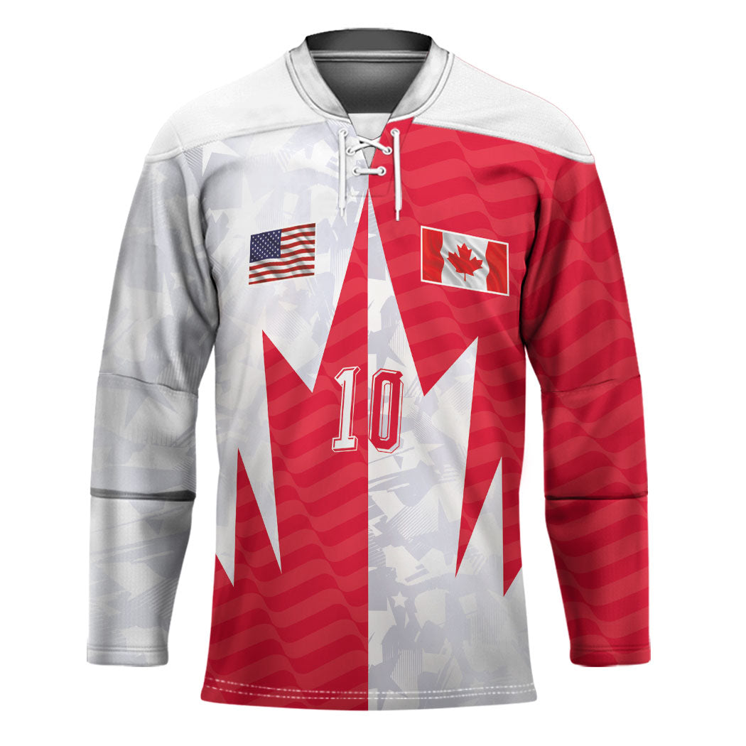 Custom USA and Canada National Football Hockey Jersey Maple Leaf Geometric and American Stripes