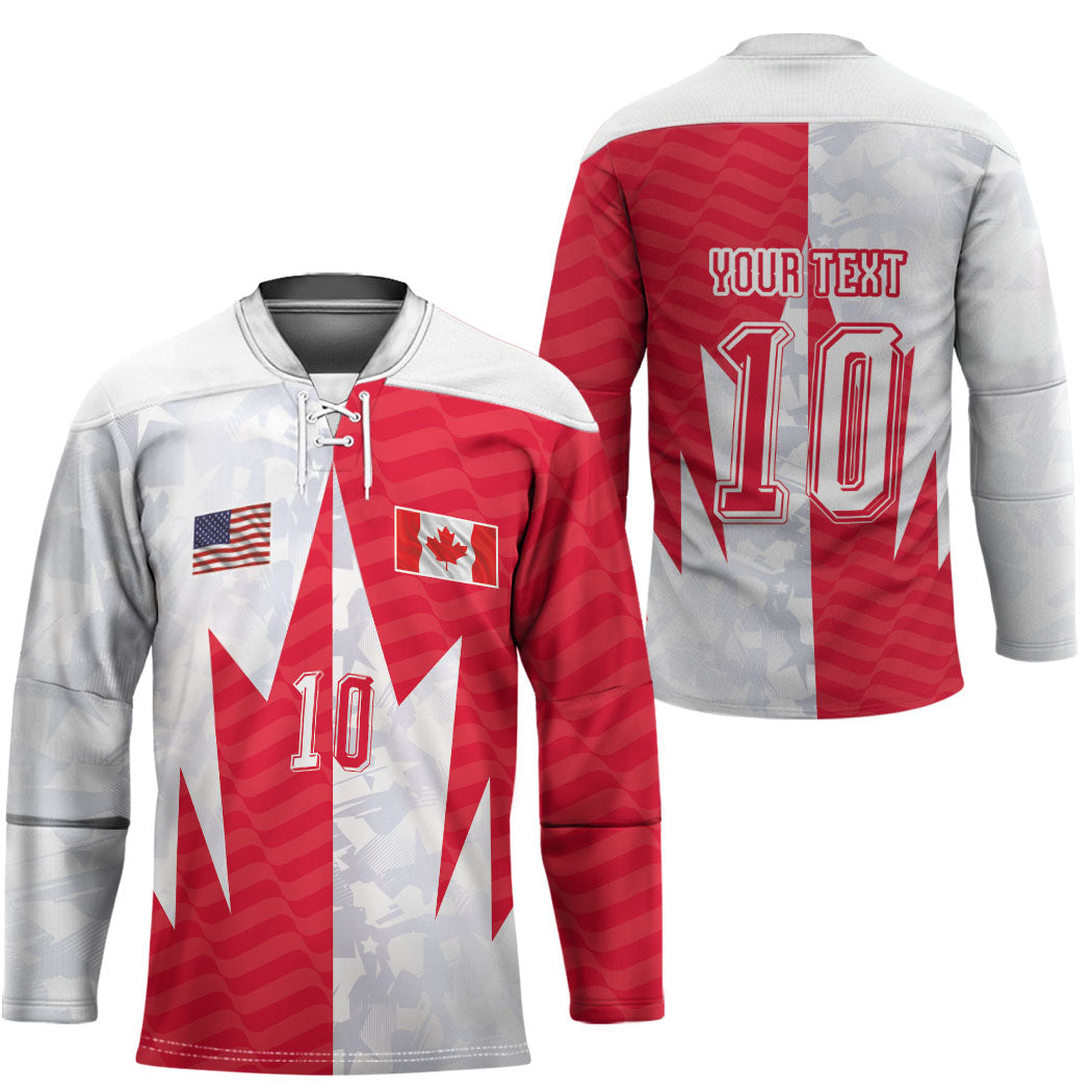 Custom USA and Canada National Football Hockey Jersey Maple Leaf Geometric and American Stripes