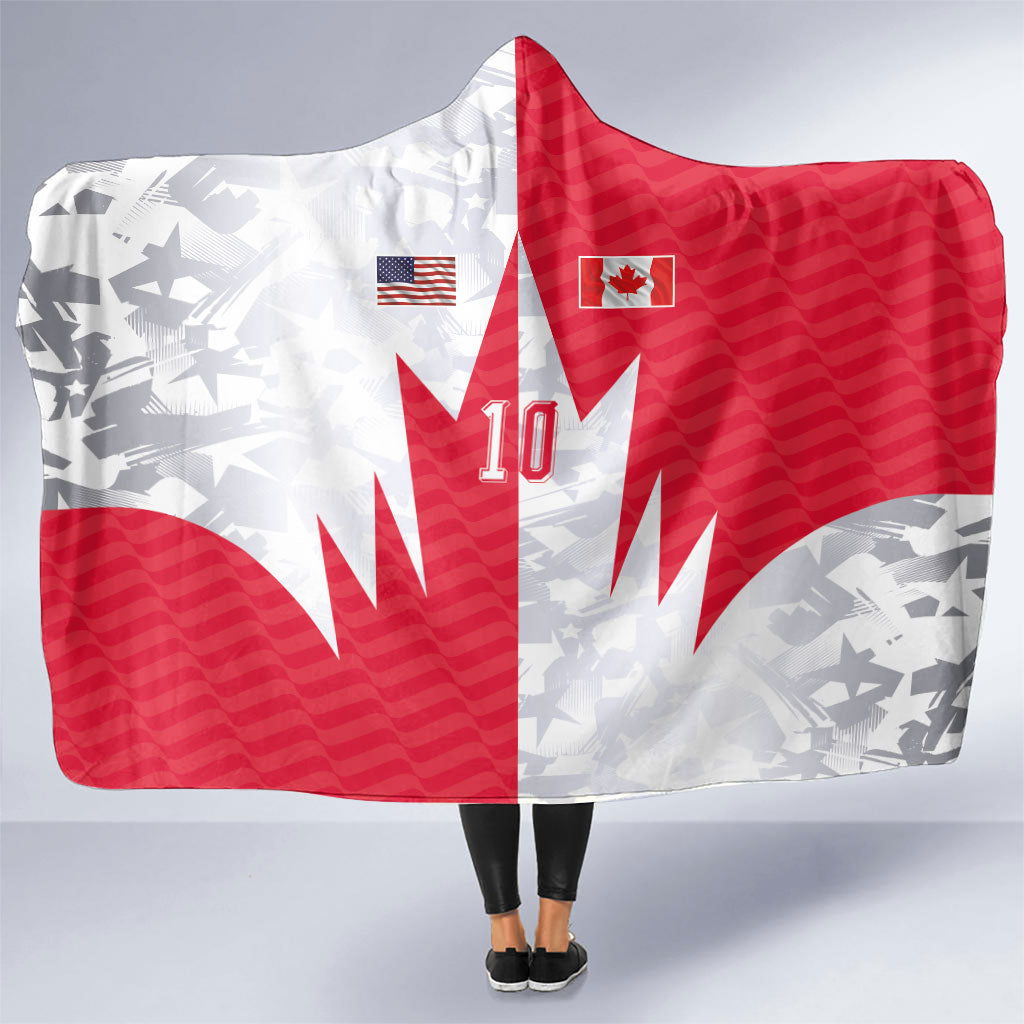 Custom USA and Canada National Football Hooded Blanket Maple Leaf Geometric and American Stripes