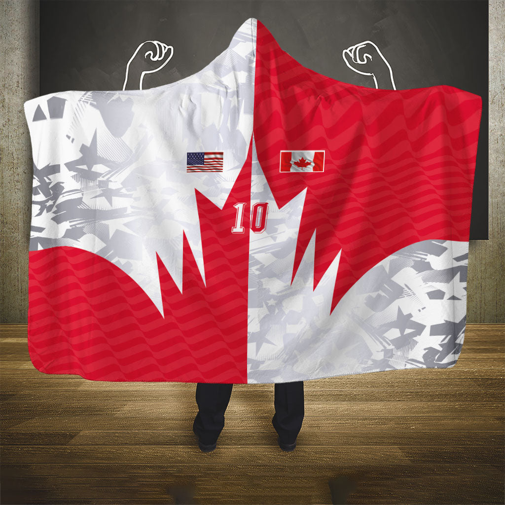 Custom USA and Canada National Football Hooded Blanket Maple Leaf Geometric and American Stripes
