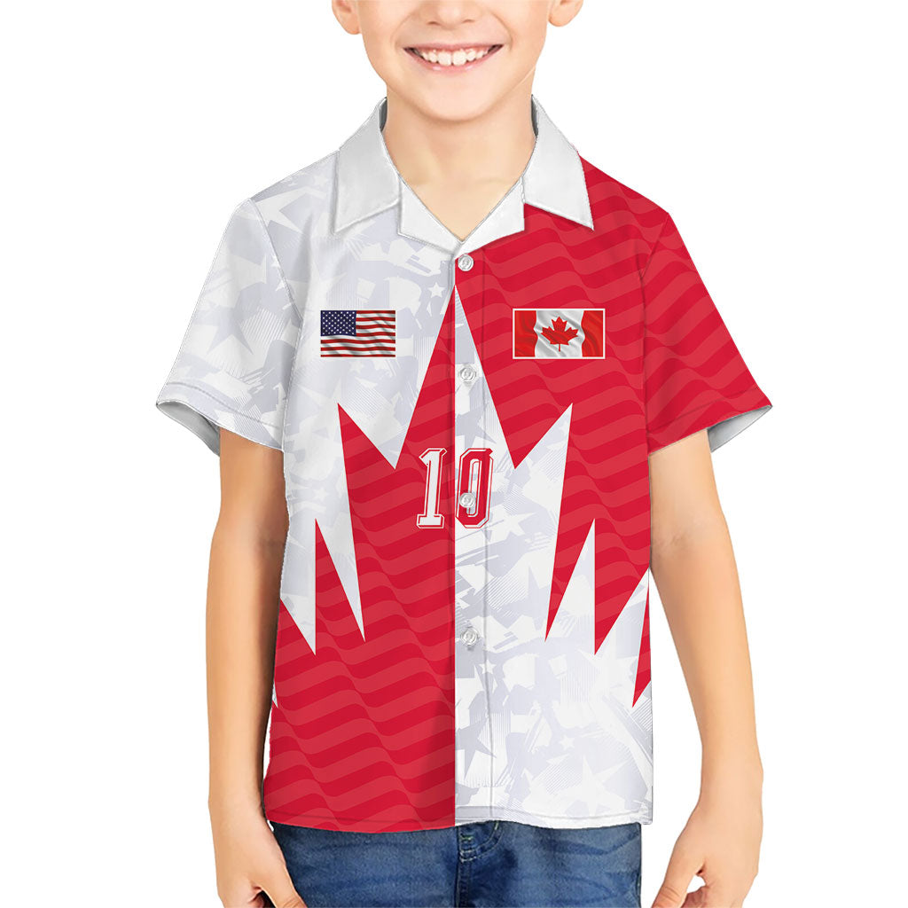 Custom USA and Canada National Football Kid Hawaiian Shirt Maple Leaf Geometric and American Stripes