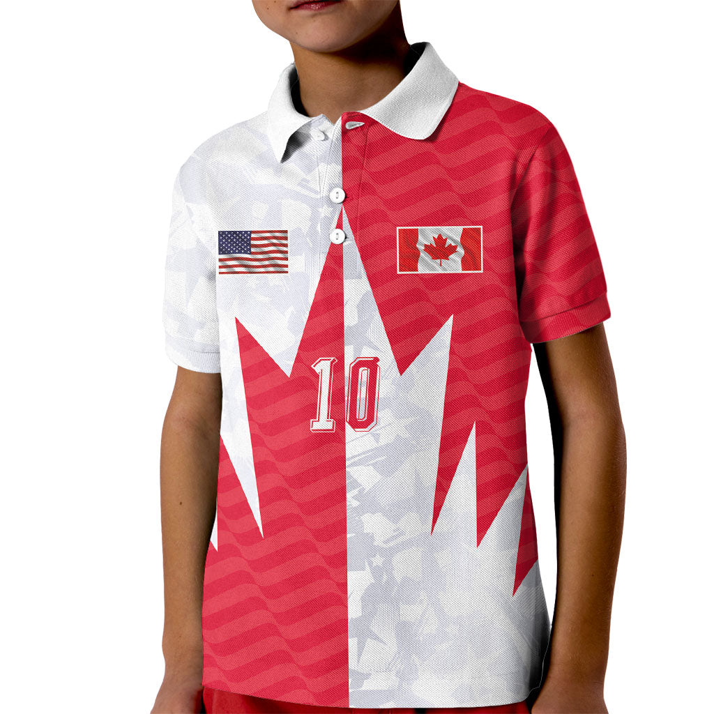 Custom USA and Canada National Football Kid Polo Shirt Maple Leaf Geometric and American Stripes