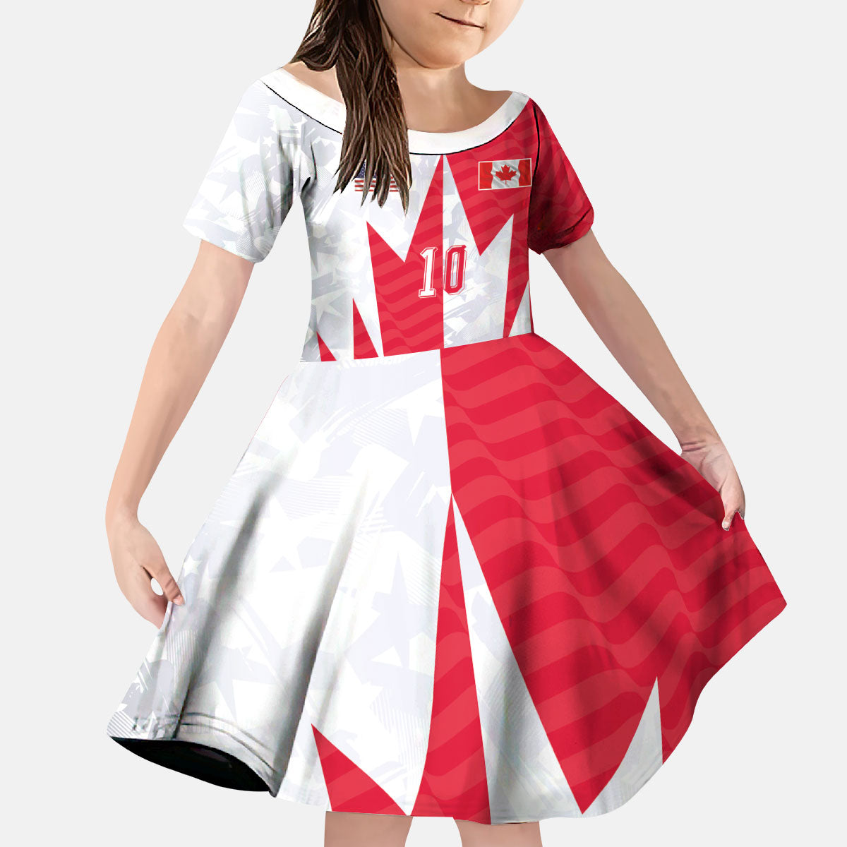 Custom USA and Canada National Football Kid Short Sleeve Dress Maple Leaf Geometric and American Stripes