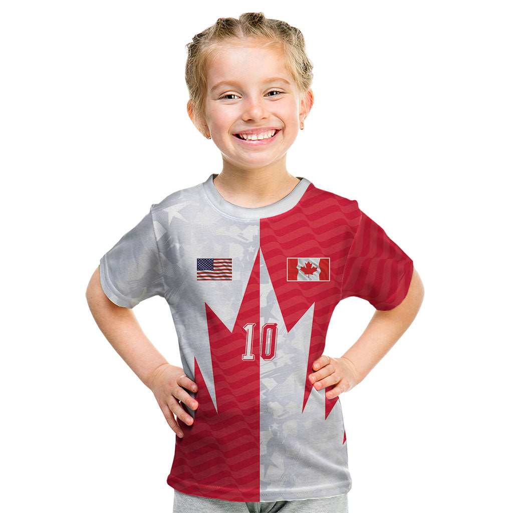 Custom USA and Canada National Football Kid T Shirt Maple Leaf Geometric and American Stripes