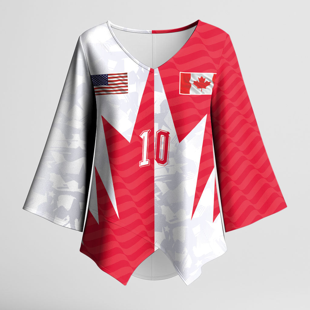 Custom USA and Canada National Football Kimono Sleeve Blouse Maple Leaf Geometric and American Stripes