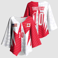 Custom USA and Canada National Football Kimono Sleeve Blouse Maple Leaf Geometric and American Stripes