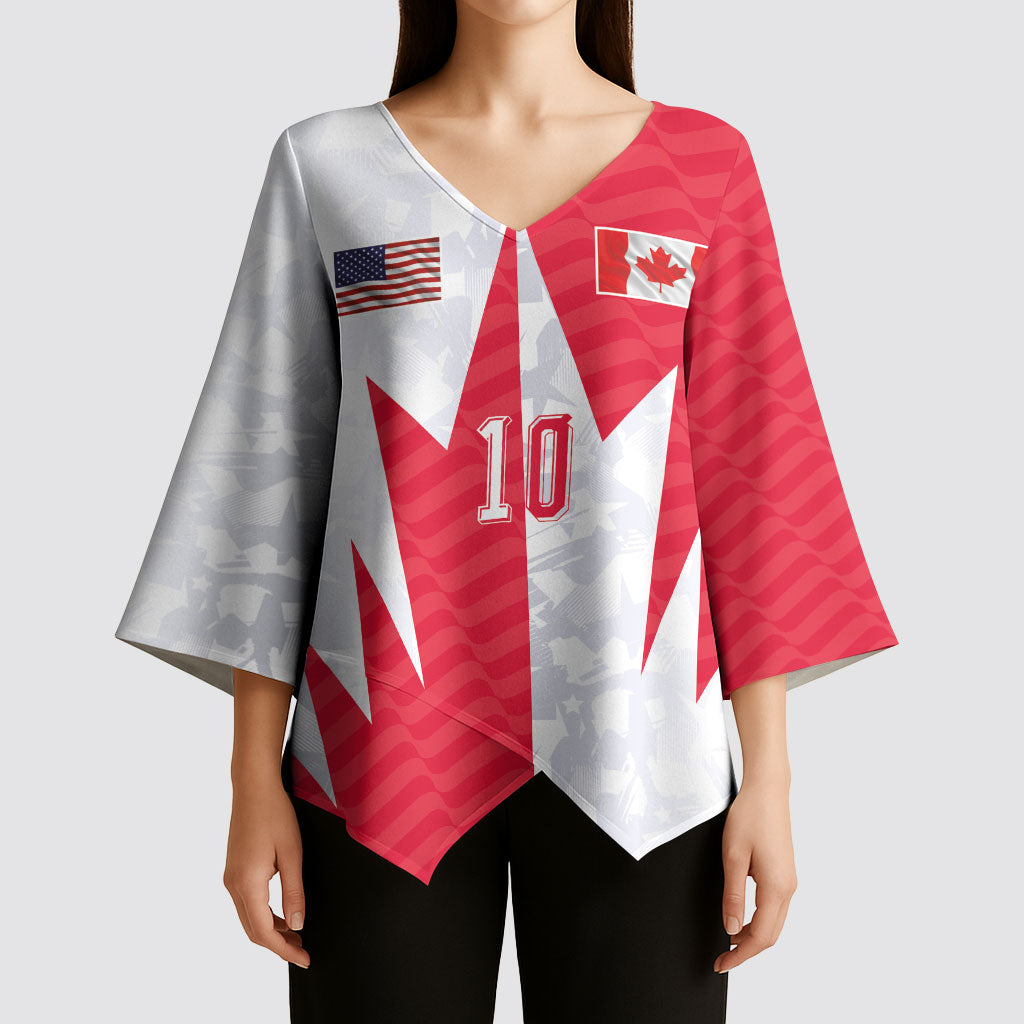 Custom USA and Canada National Football Kimono Sleeve Blouse Maple Leaf Geometric and American Stripes