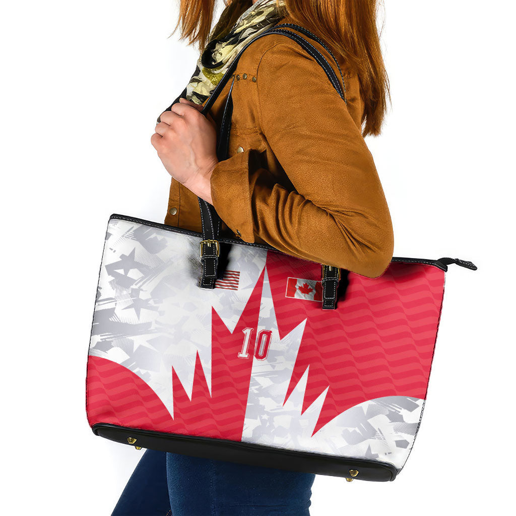 Custom USA and Canada National Football Leather Tote Bag Maple Leaf Geometric and American Stripes
