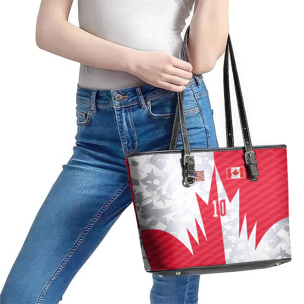 Custom USA and Canada National Football Leather Tote Bag Maple Leaf Geometric and American Stripes