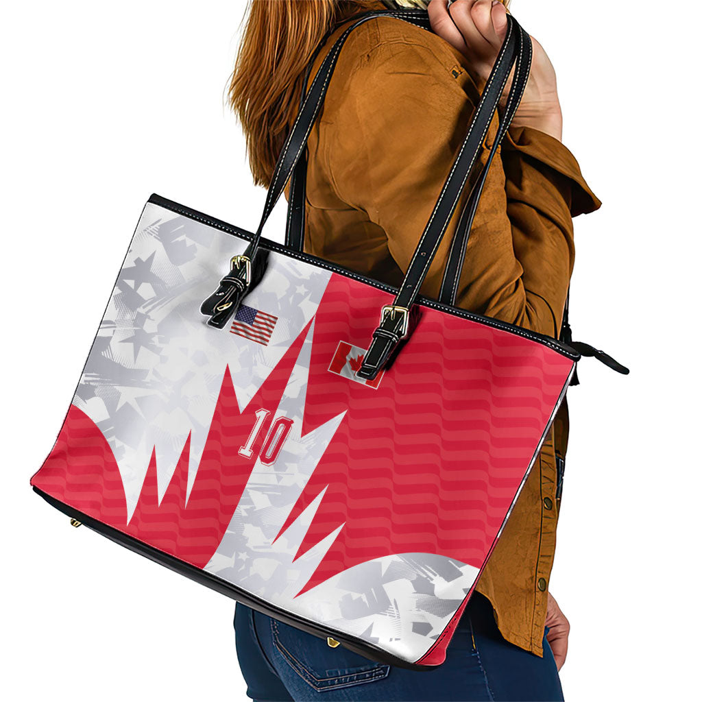 Custom USA and Canada National Football Leather Tote Bag Maple Leaf Geometric and American Stripes