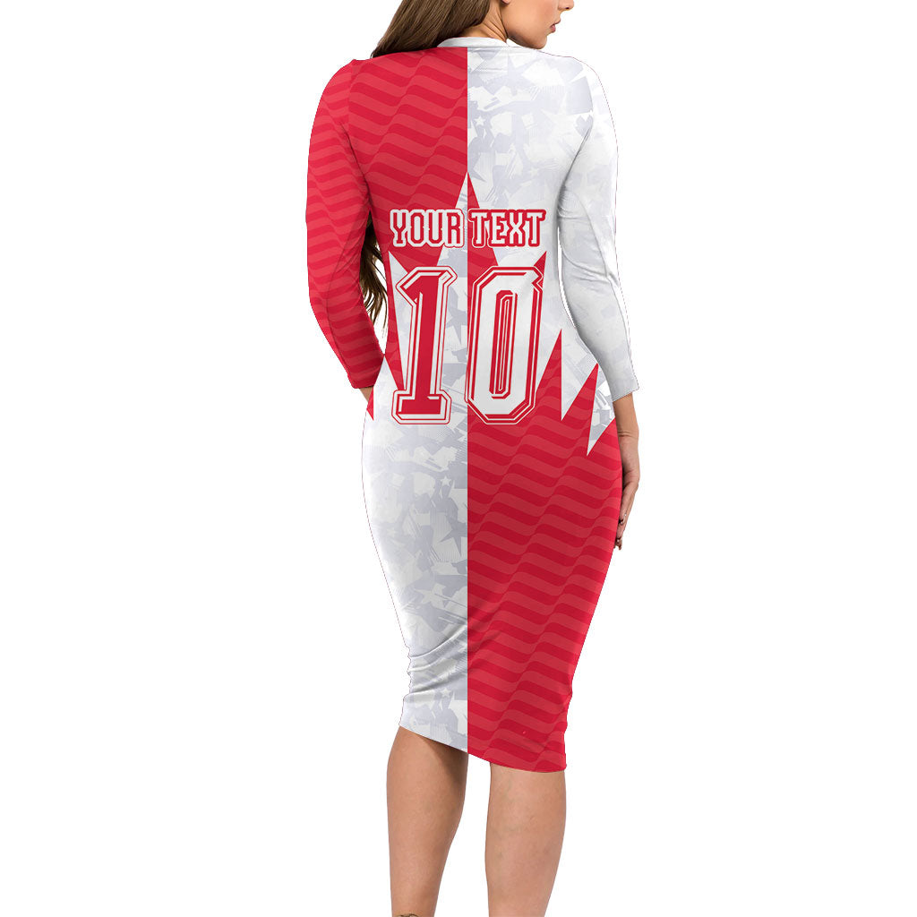 Custom USA and Canada National Football Long Sleeve Bodycon Dress Maple Leaf Geometric and American Stripes