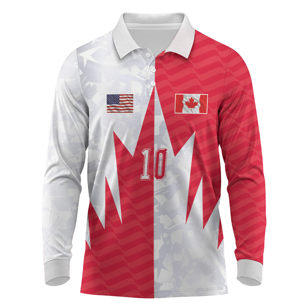Custom USA and Canada National Football Long Sleeve Polo Shirt Maple Leaf Geometric and American Stripes