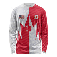 Custom USA and Canada National Football Long Sleeve Shirt Maple Leaf Geometric and American Stripes