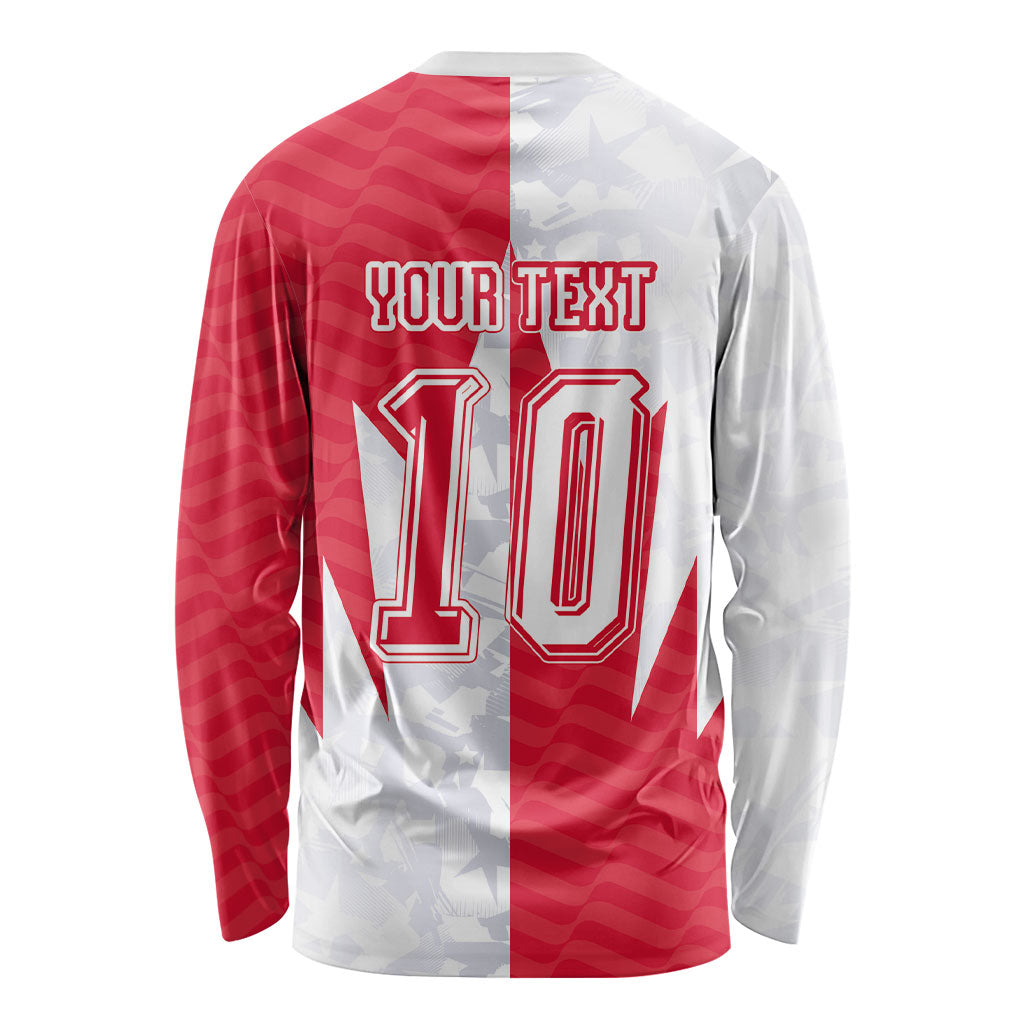 Custom USA and Canada National Football Long Sleeve Shirt Maple Leaf Geometric and American Stripes