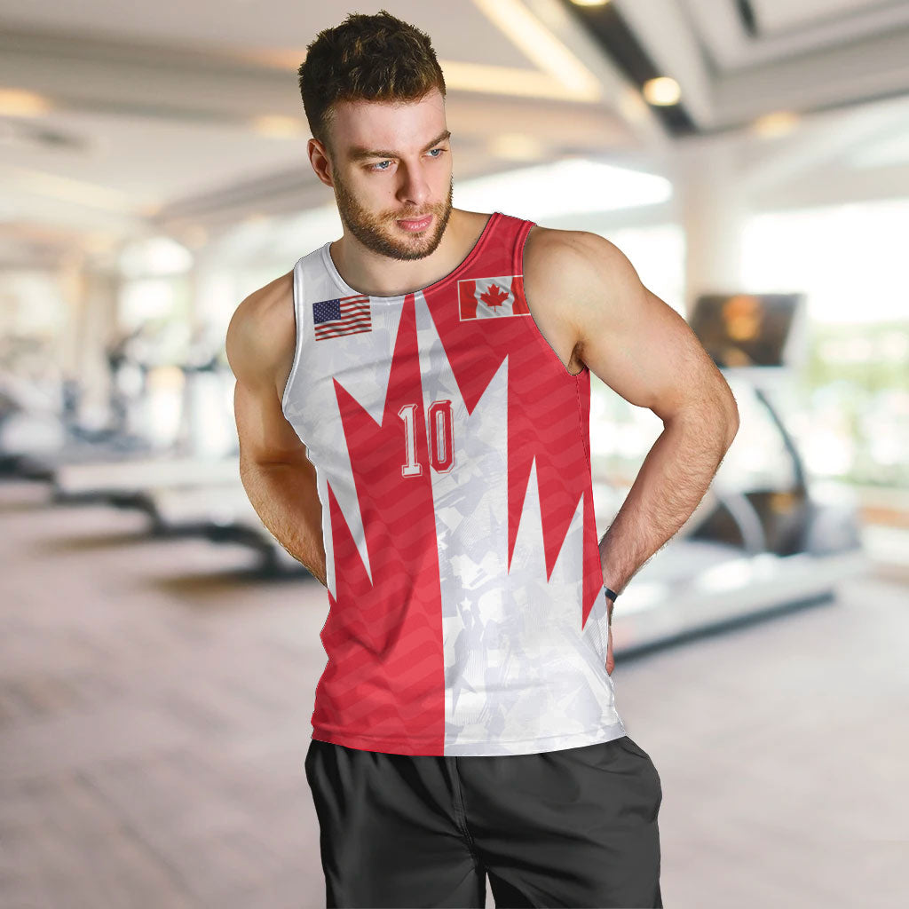 Custom USA and Canada National Football Men Tank Top Maple Leaf Geometric and American Stripes