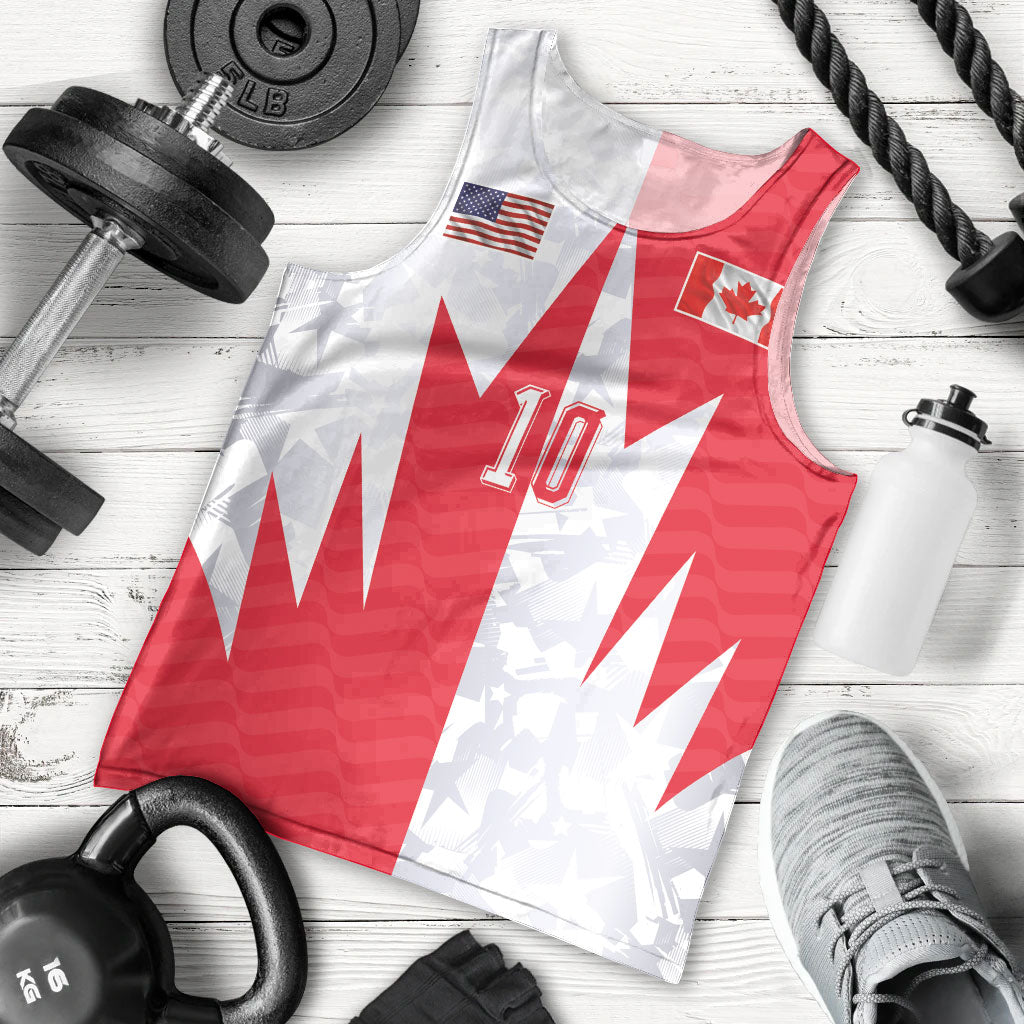 Custom USA and Canada National Football Men Tank Top Maple Leaf Geometric and American Stripes