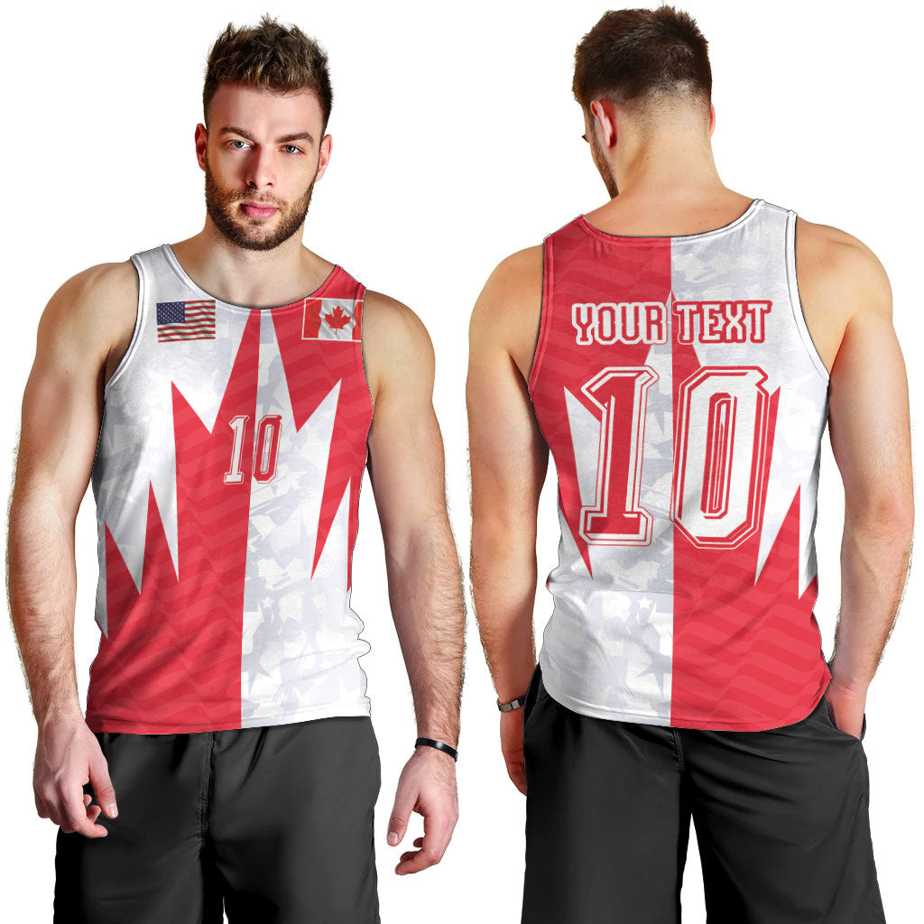 Custom USA and Canada National Football Men Tank Top Maple Leaf Geometric and American Stripes