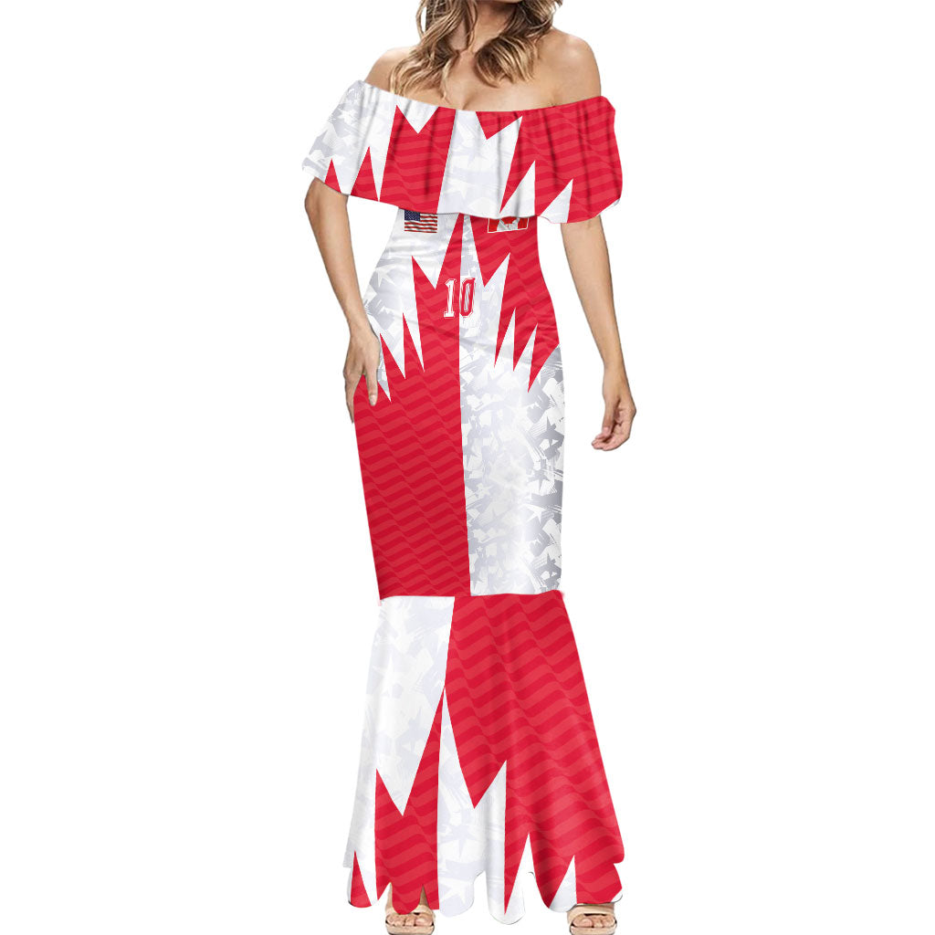 Custom USA and Canada National Football Mermaid Dress Maple Leaf Geometric and American Stripes