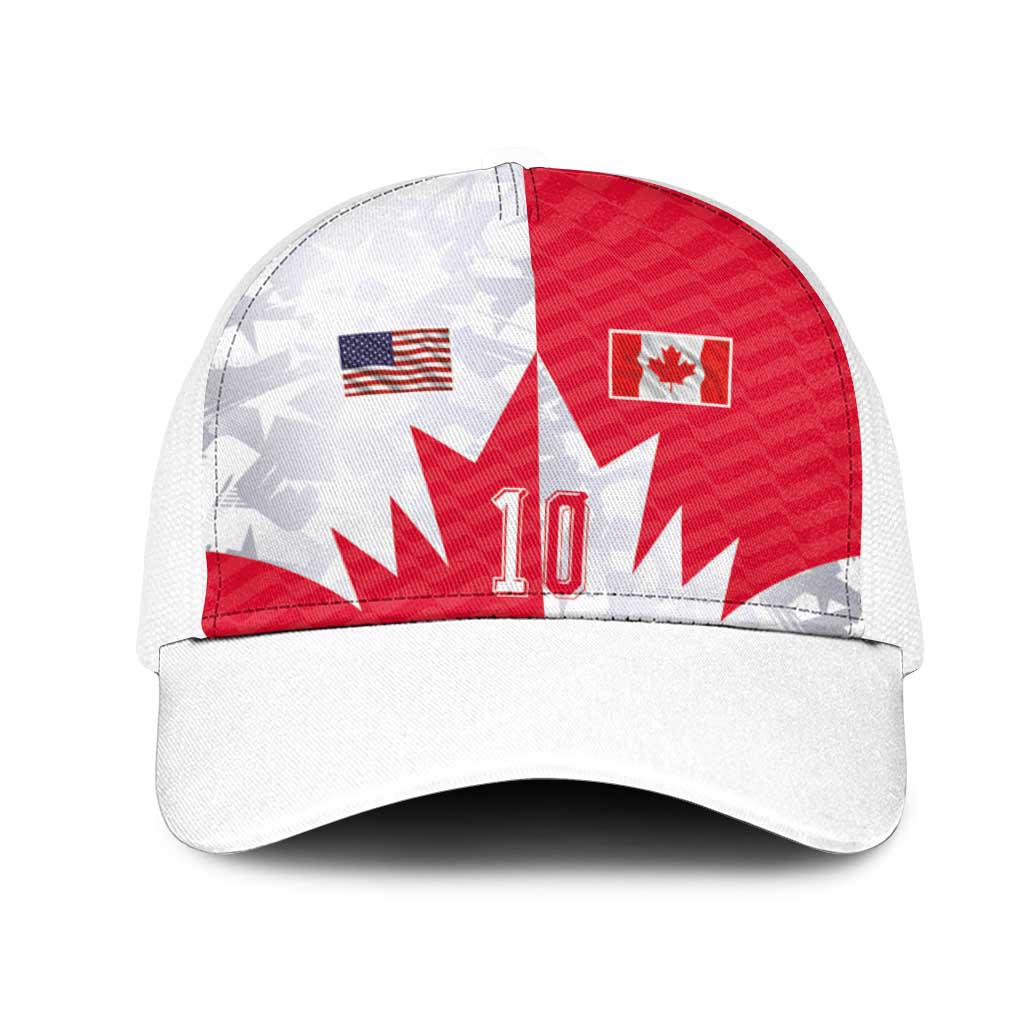 Custom USA and Canada National Football Mesh Trucker Cap Maple Leaf Geometric and American Stripes