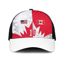 Custom USA and Canada National Football Mesh Trucker Cap Maple Leaf Geometric and American Stripes