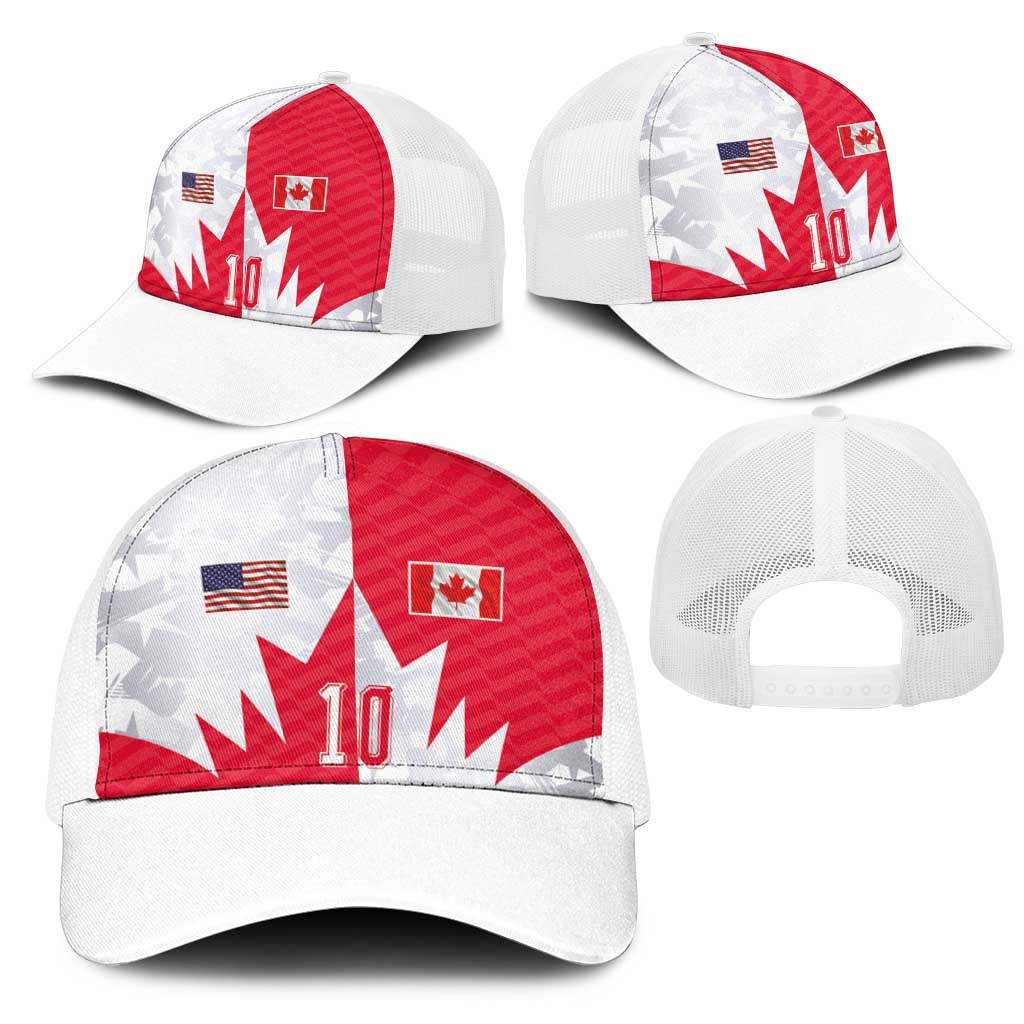 Custom USA and Canada National Football Mesh Trucker Cap Maple Leaf Geometric and American Stripes