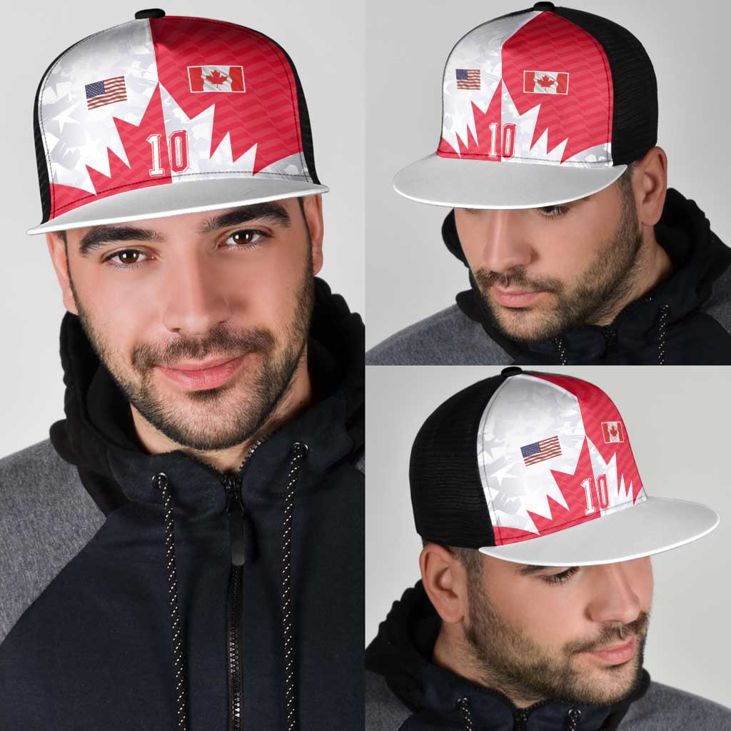 Custom USA and Canada National Football Mesh Trucker Cap Maple Leaf Geometric and American Stripes
