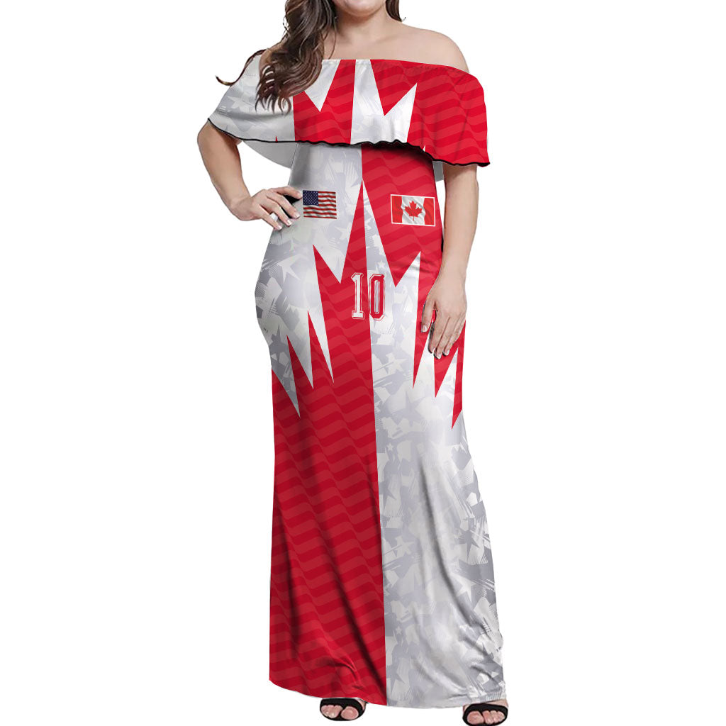 Custom USA and Canada National Football Off Shoulder Maxi Dress Maple Leaf Geometric and American Stripes