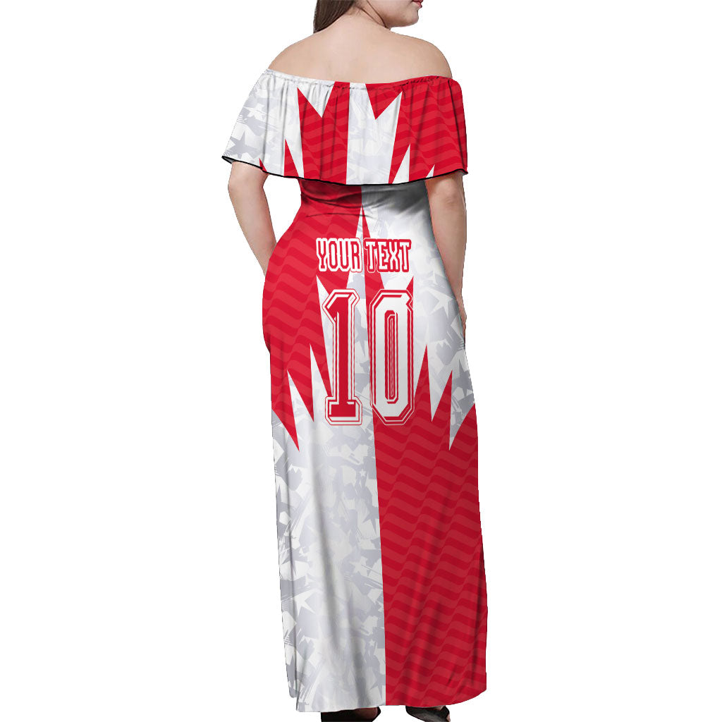 Custom USA and Canada National Football Off Shoulder Maxi Dress Maple Leaf Geometric and American Stripes