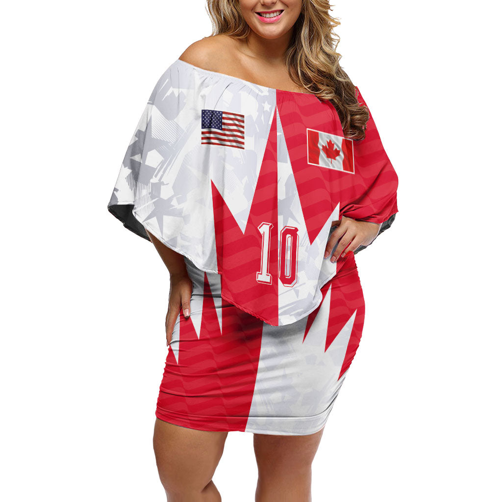 Custom USA and Canada National Football Off Shoulder Short Dress Maple Leaf Geometric and American Stripes