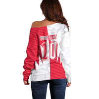 Custom USA and Canada National Football Off Shoulder Sweater Maple Leaf Geometric and American Stripes