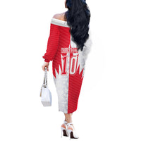 Custom USA and Canada National Football Off The Shoulder Long Sleeve Dress Maple Leaf Geometric and American Stripes