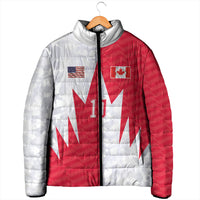 Custom USA and Canada National Football Padded Jacket Maple Leaf Geometric and American Stripes